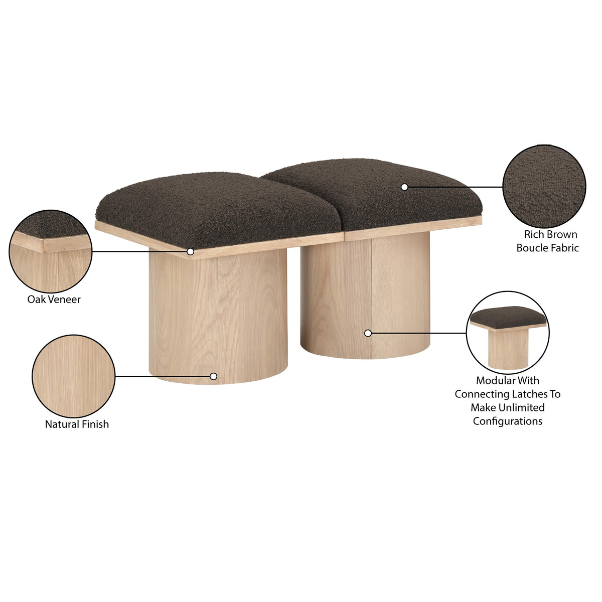 Meridian Pavilion Brown Boucle Fabric Bench