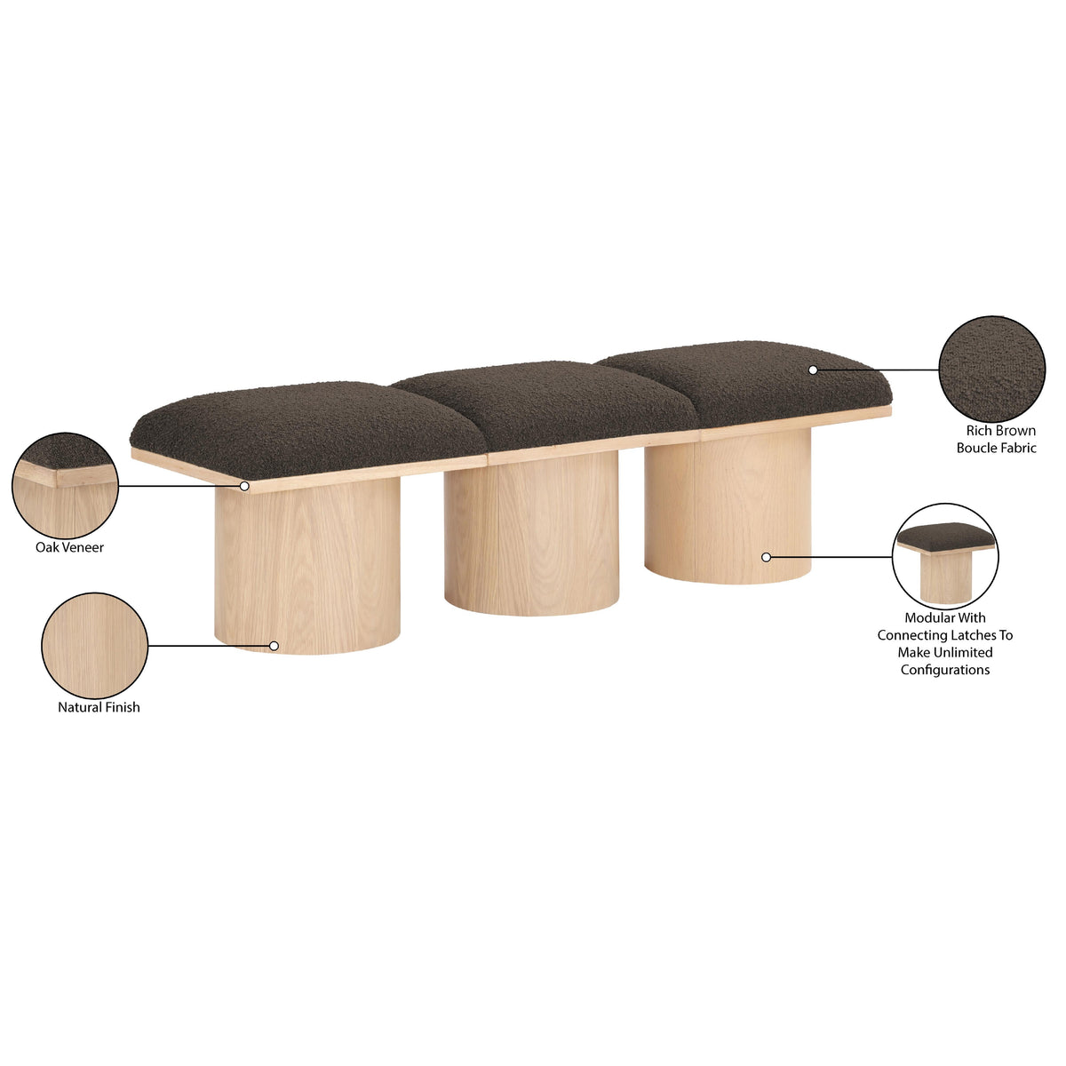 Meridian Pavilion Brown Boucle Fabric Bench