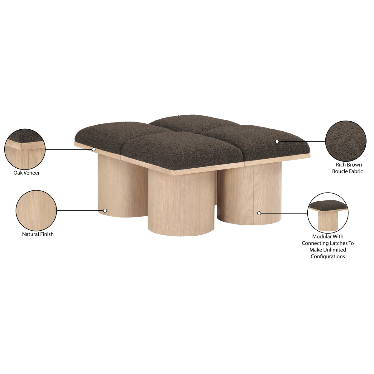 Meridian Pavilion Brown Boucle Fabric Bench