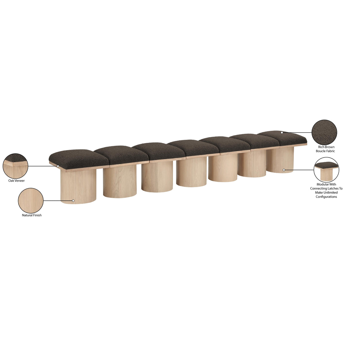 Meridian Pavilion Brown Boucle Fabric Bench