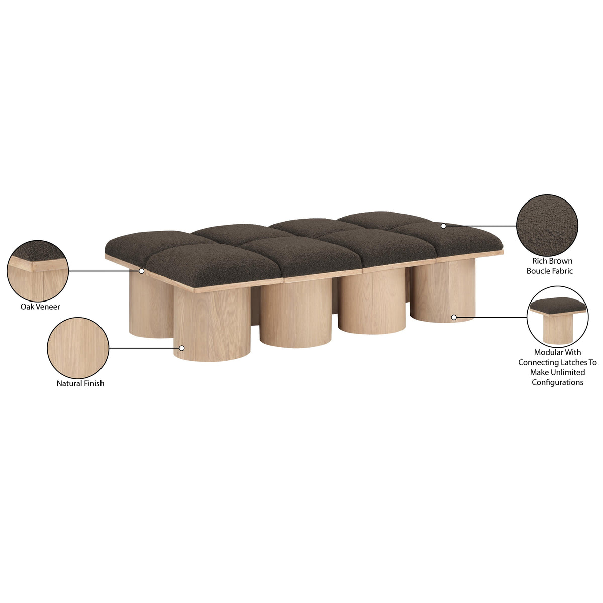Meridian Pavilion Brown Boucle Fabric Bench