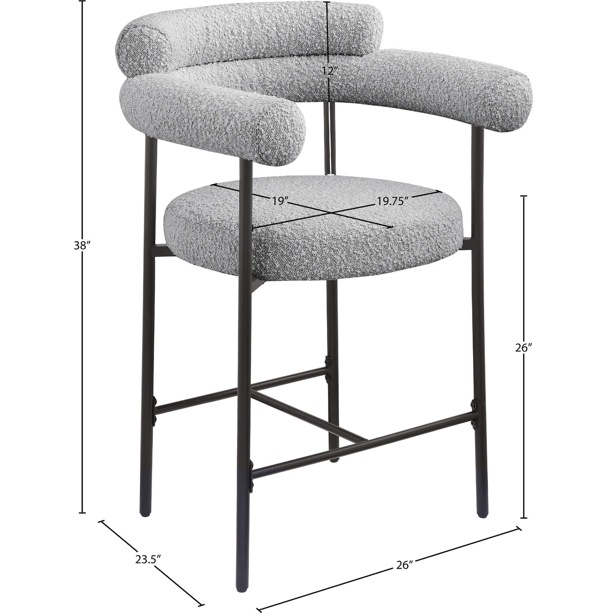Meridian Blake Grey Boucle Fabric Counter Stool