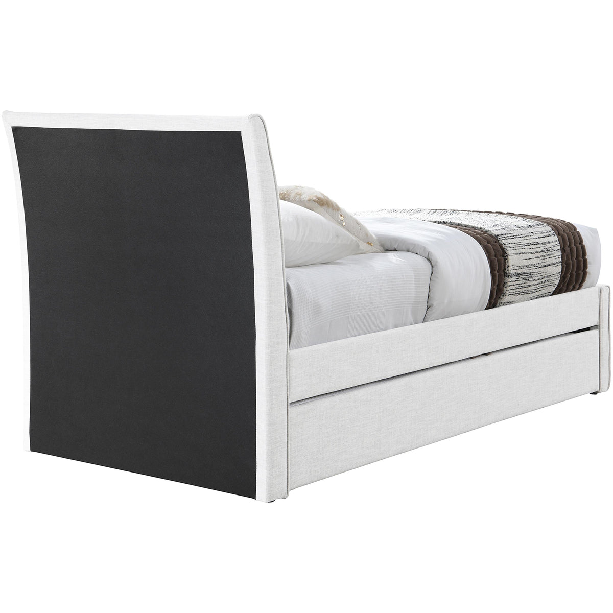 Meridian Myles Cream Linen Textured Fabric Twin Trundle Bed