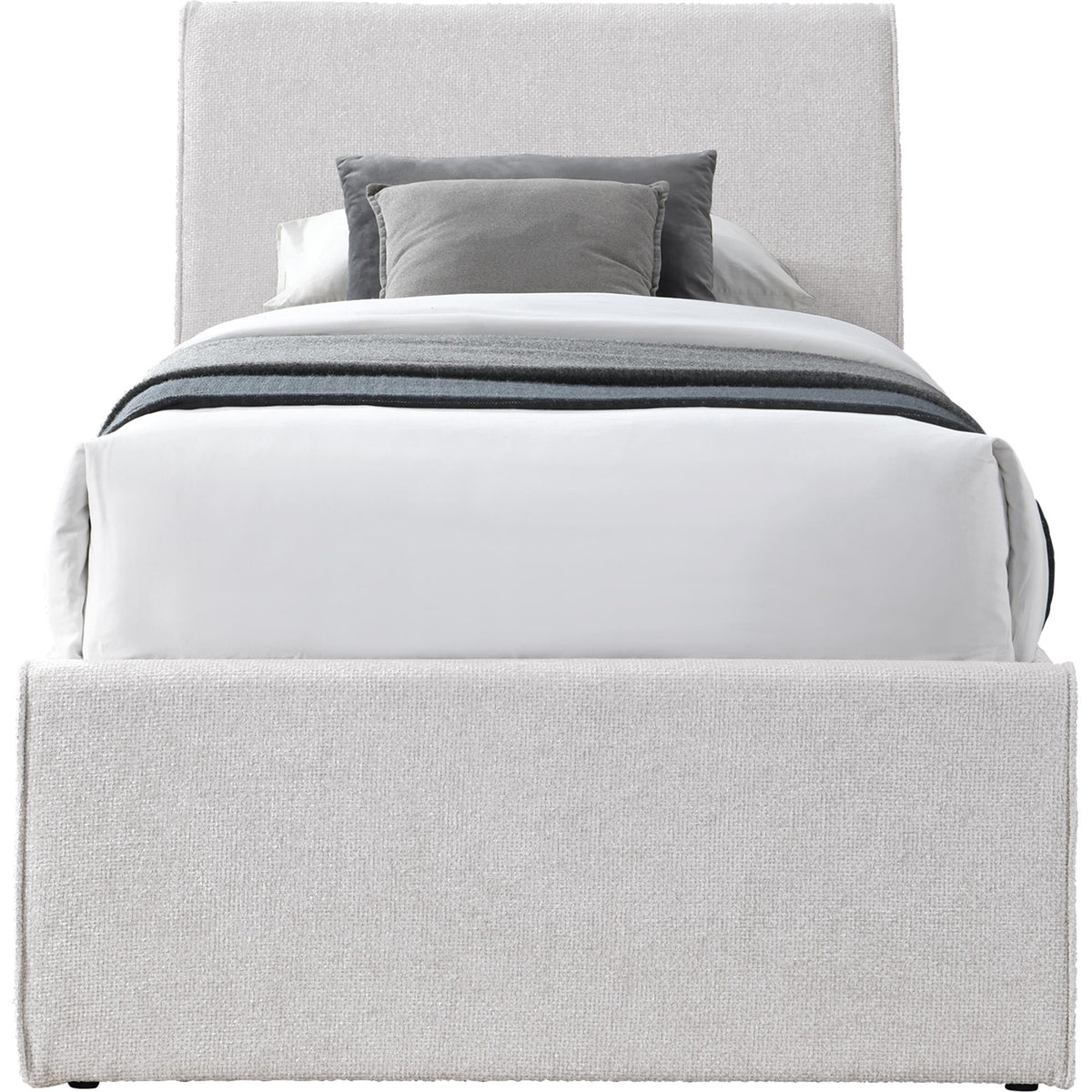 Meridian Myles Cream Chenille Fabric Twin Trundle Bed