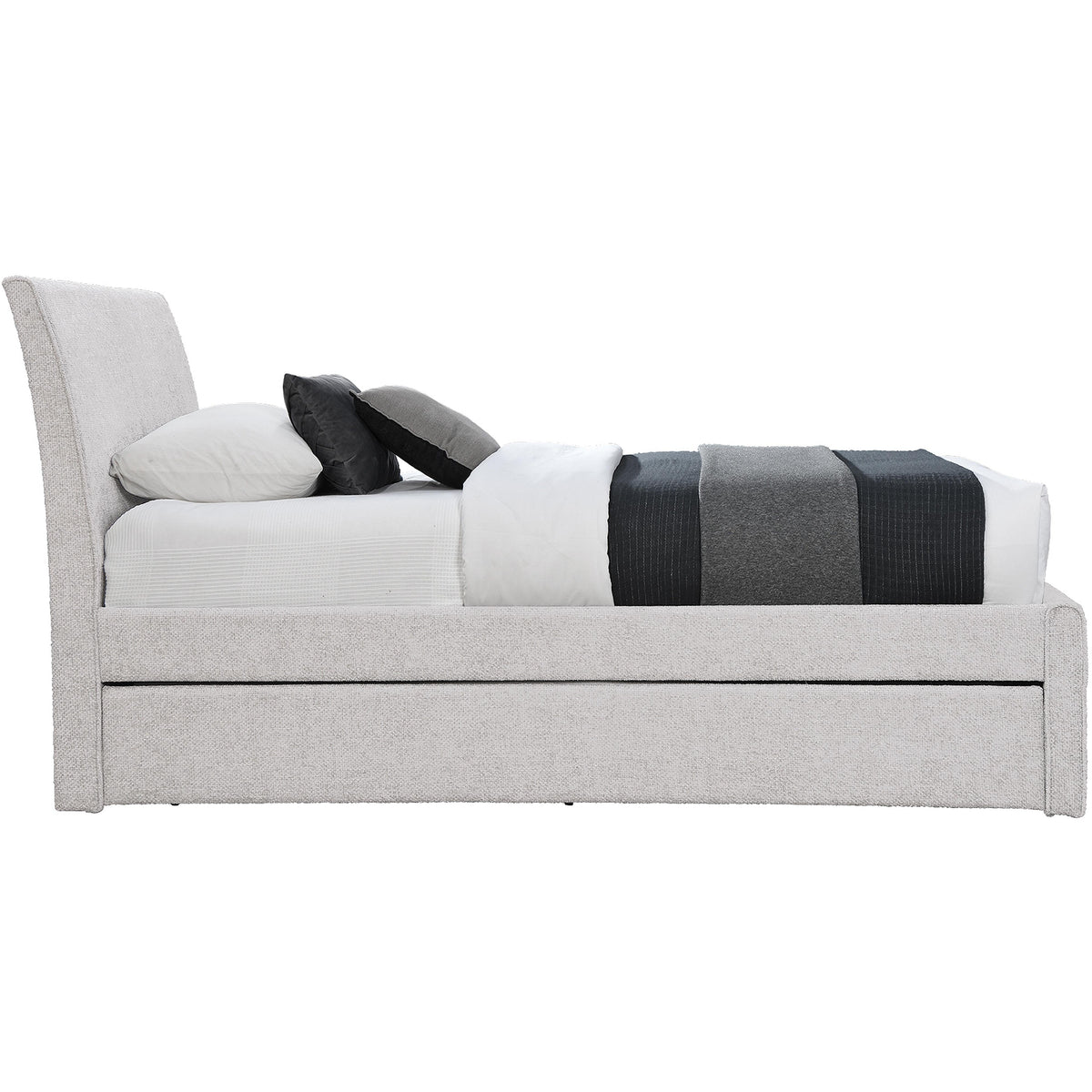 Meridian Myles Cream Chenille Fabric Twin Trundle Bed