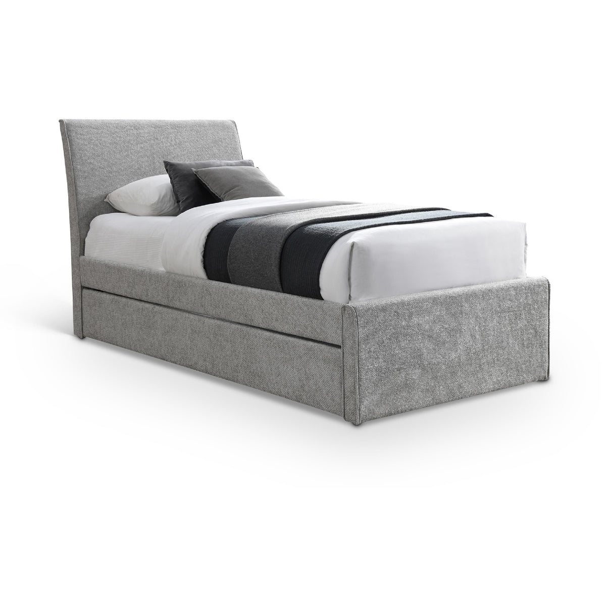 Meridian Myles Grey Chenille Fabric Twin Trundle Bed