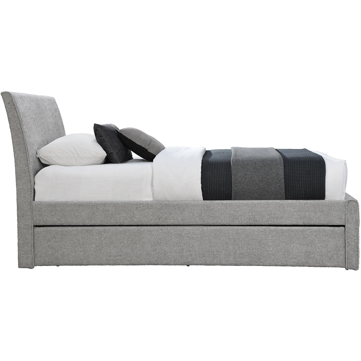 Meridian Myles Grey Chenille Fabric Twin Trundle Bed