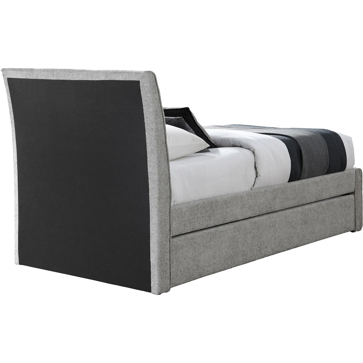 Meridian Myles Grey Chenille Fabric Twin Trundle Bed