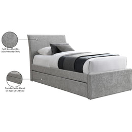 Meridian Myles Grey Chenille Fabric Twin Trundle Bed