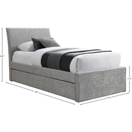 Meridian Myles Grey Chenille Fabric Twin Trundle Bed
