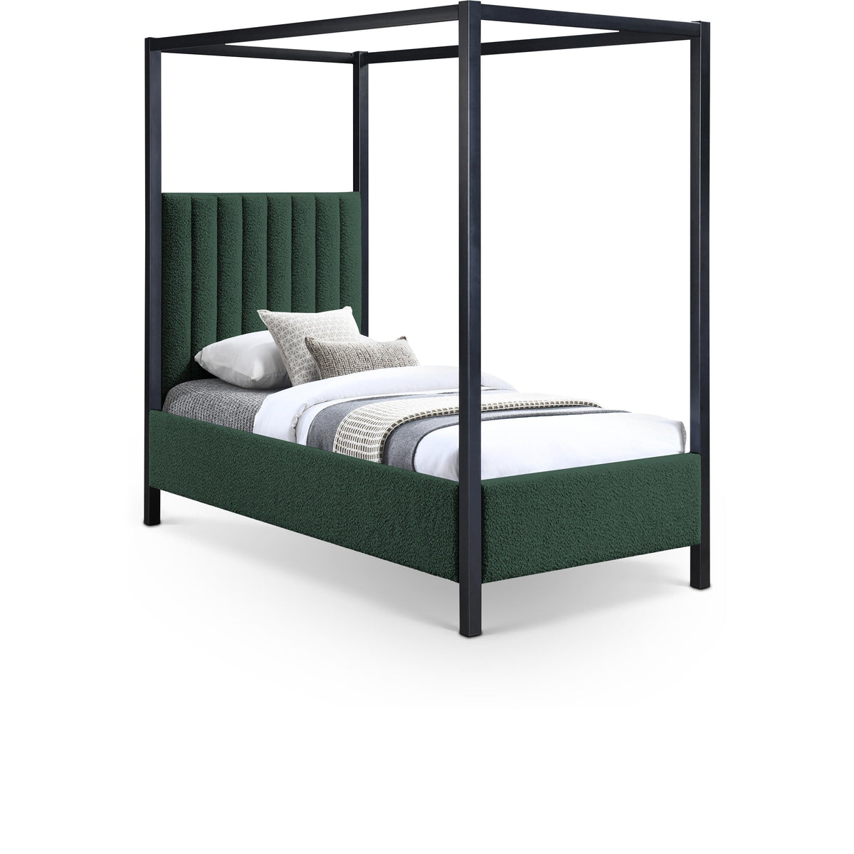 Meridian Kelly Green Boucle Fabric Twin Bed (3 Boxes)