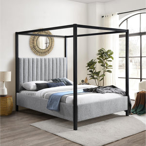 Meridian Kelly Grey Boucle Fabric King Bed (3 Boxes)