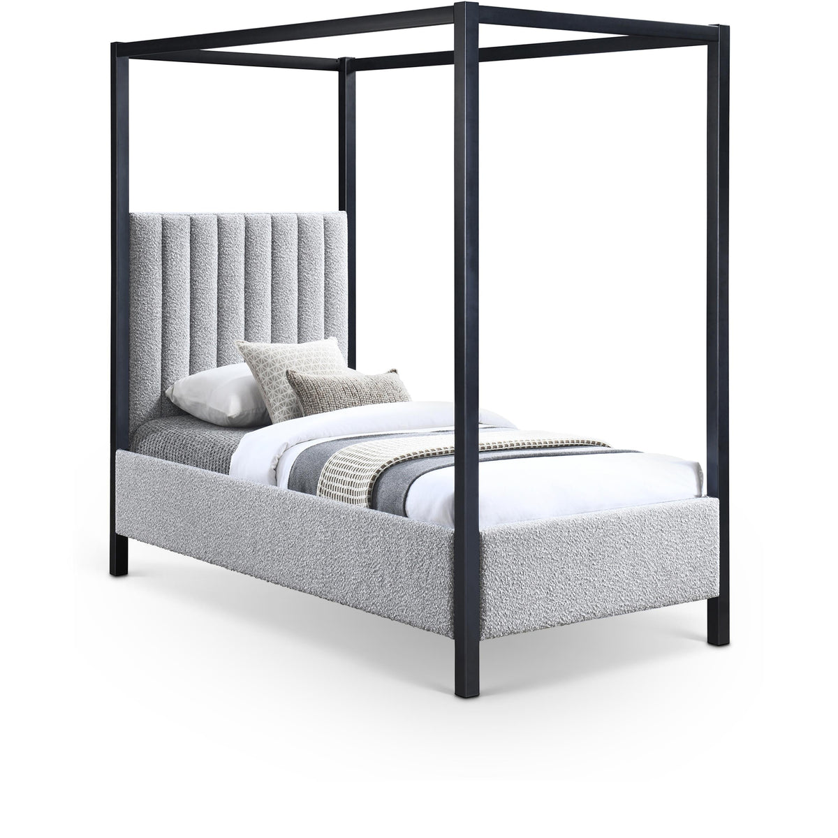 Meridian Kelly Grey Boucle Fabric Twin Bed (3 Boxes)