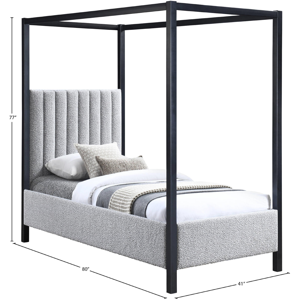Meridian Kelly Grey Boucle Fabric Twin Bed (3 Boxes)