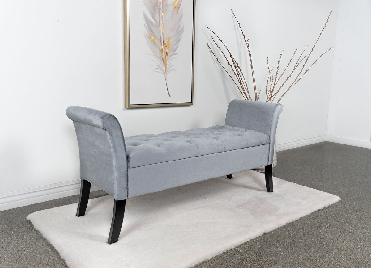 Farrah Velvet Upholstered Rolled Arm Storage Bench Beige
