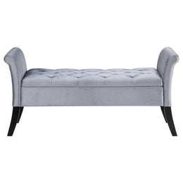 Farrah Velvet Upholstered Rolled Arm Storage Bench Beige