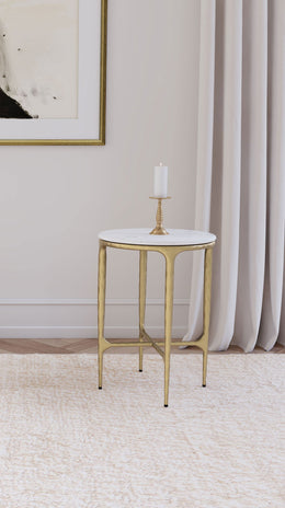 Baldwin Rectangular Marble Top Side Table White and Gold