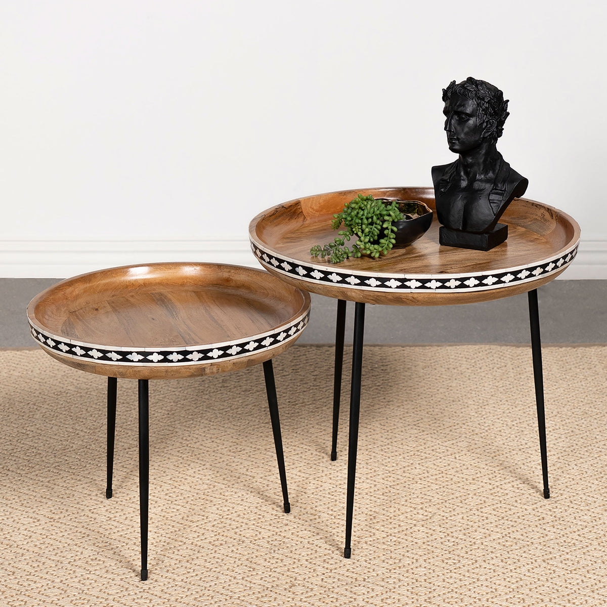 Ollie Solid Wood Bone Inlay Nesting Table Natural