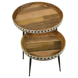 Ollie Solid Wood Bone Inlay Nesting Table Natural