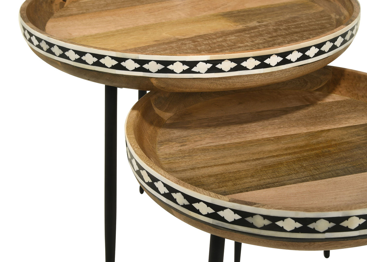 Ollie Solid Wood Bone Inlay Nesting Table Natural