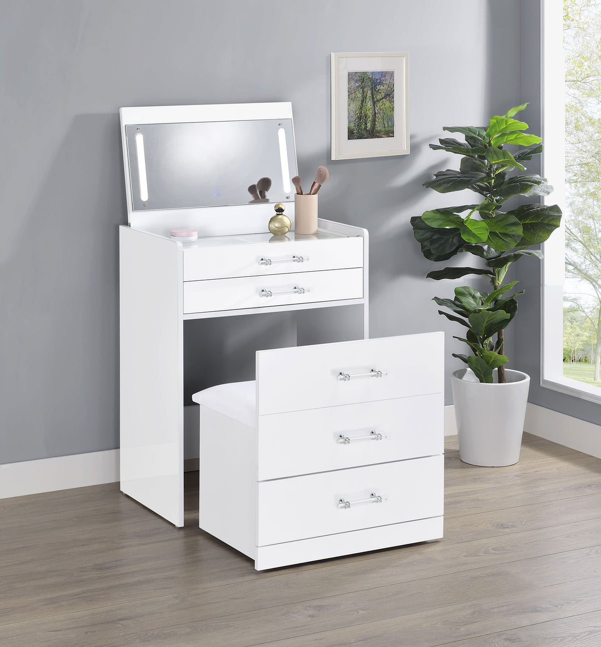 Danbury 3-drawer Makeup Vanity & Stool Set Black High Gloss