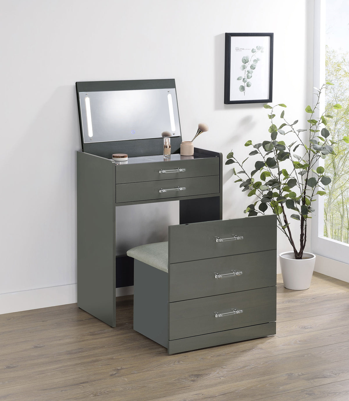 Danbury 3-drawer Makeup Vanity & Stool Set Black High Gloss