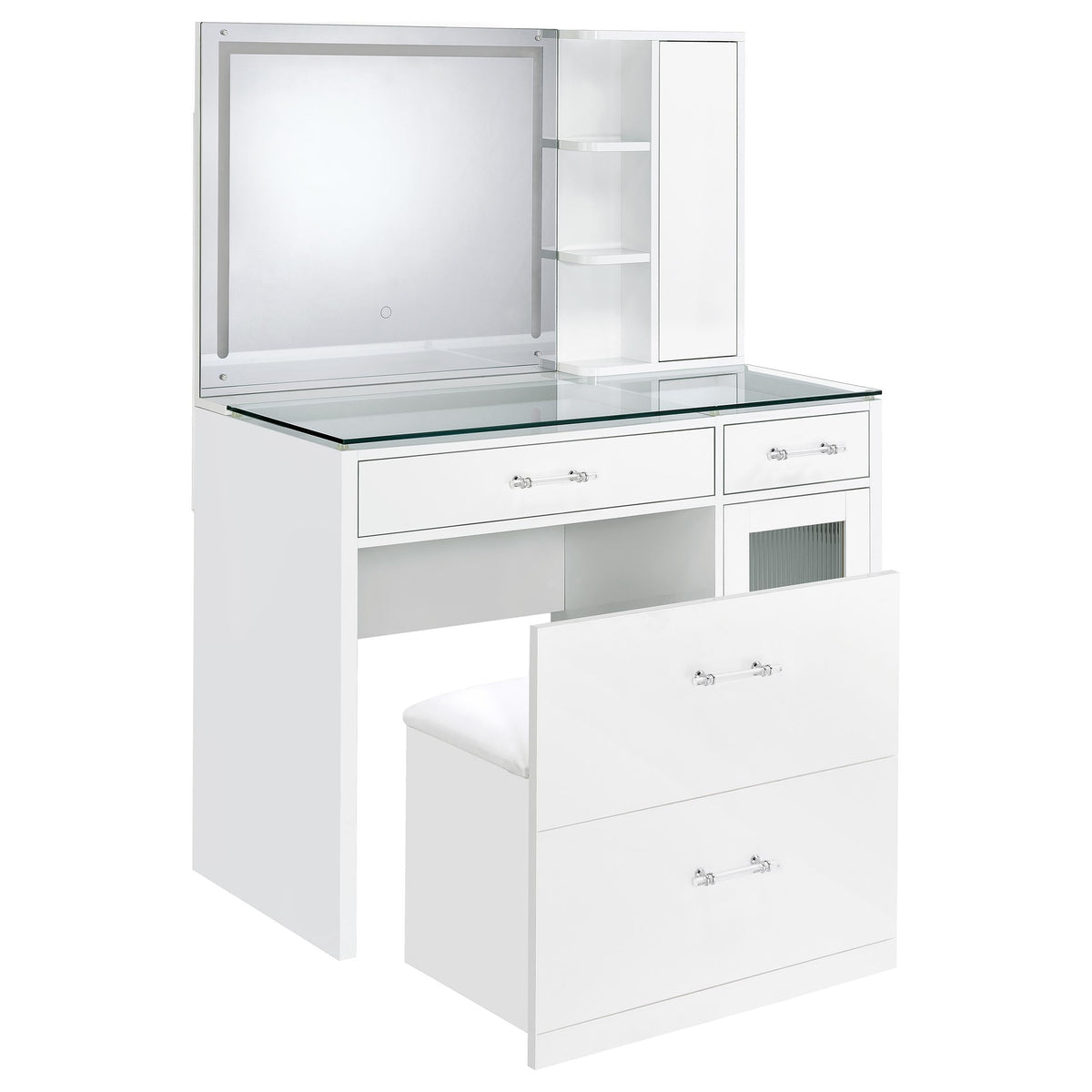 Flora 2-drawer Vanity Set with LED Mirror Black High Gloss