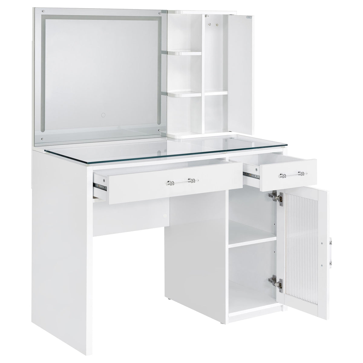 Flora 2-drawer Vanity Set with LED Mirror Black High Gloss