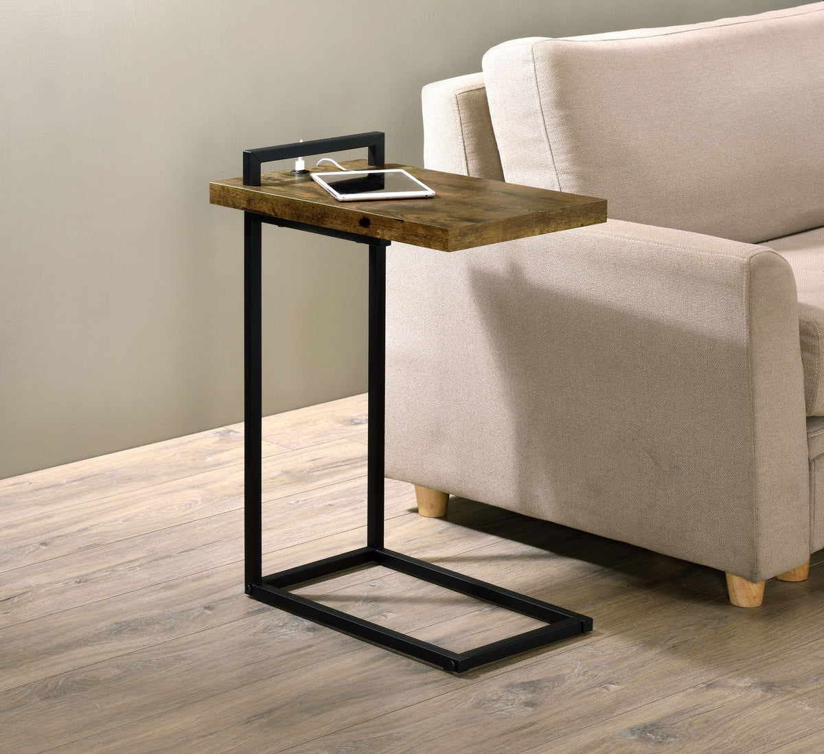 Maxwell C-shaped Side Table USB Charging Grey Faux Marble