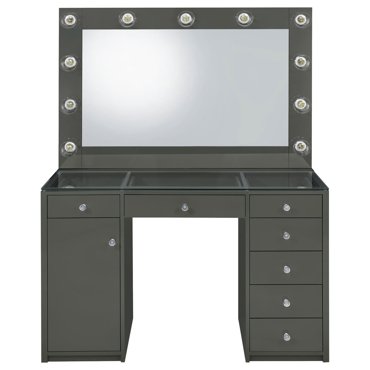Acena 7-drawer Vanity Set with Lighting Black High Gloss