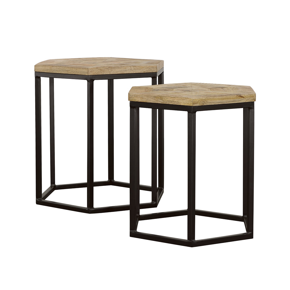 Adger Hexagonal Nesting Tables Natural and Black
