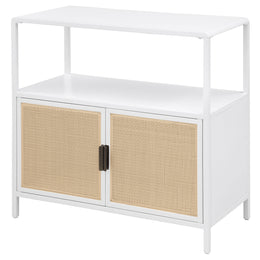 Amherst 3-shelf Radio Weave Cane Metal Accent Cabinet White