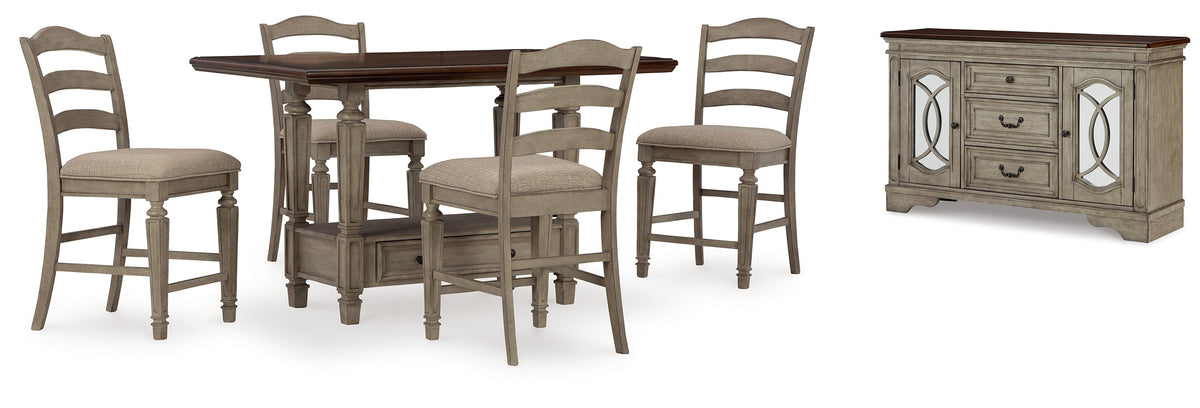 Lodenbay Counter Height Dining Table and 6 Barstools with Storage
