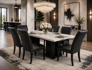 1220 PU Black - (FAUX MARBLE) Dining Table with 6 Chairs