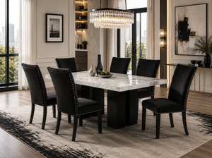 1220 Black - (FAUX MARBLE) Dining Table with 6 Chairs