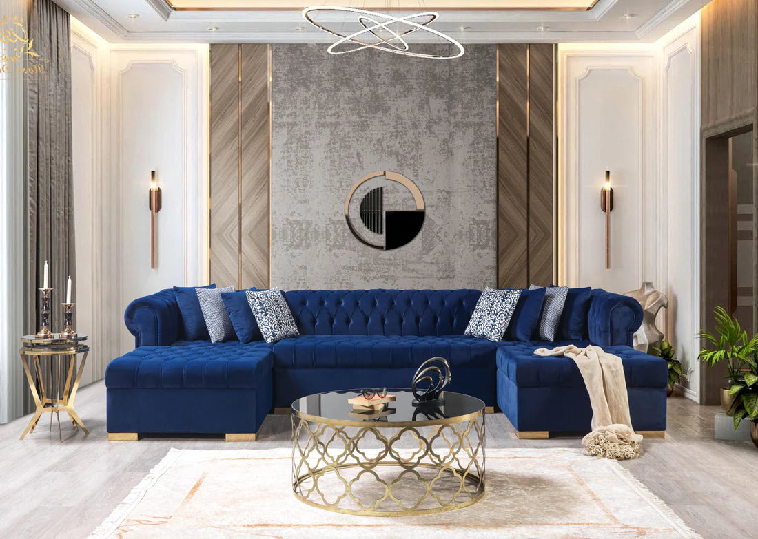 Lauren Navy Velvet Double Chaise Sectional