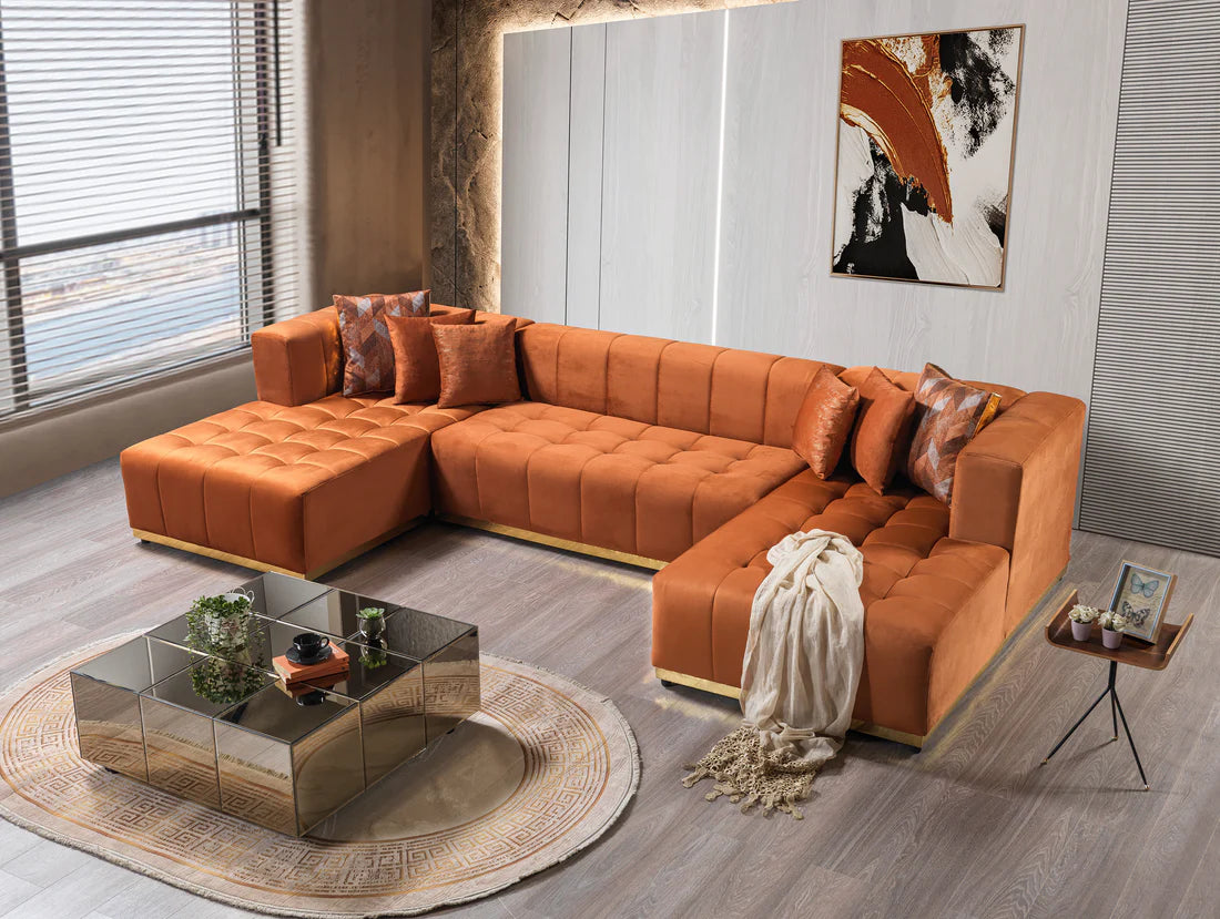 Elisha Orange Velvet Double Chaise