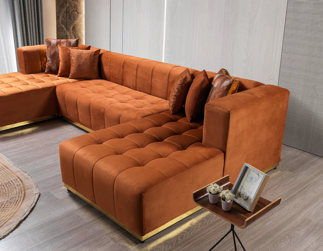 Elisha Orange Velvet Double Chaise