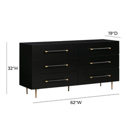Trident Black 6 Drawer Dresser - UK