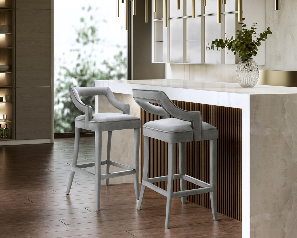 Tiffany Grey Velvet Counter Stool - UK