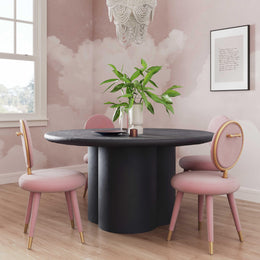 Elika Black Faux Plaster Round Dining Table - UK