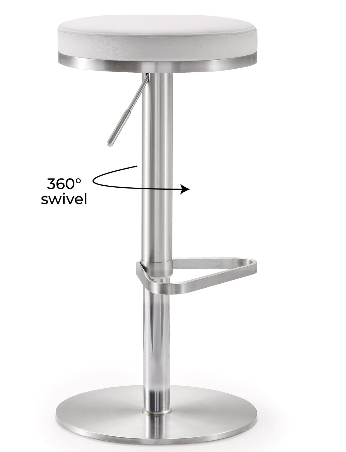 Fano White Performance Vegan Leather and Stainless Steel Adjustable Barstool