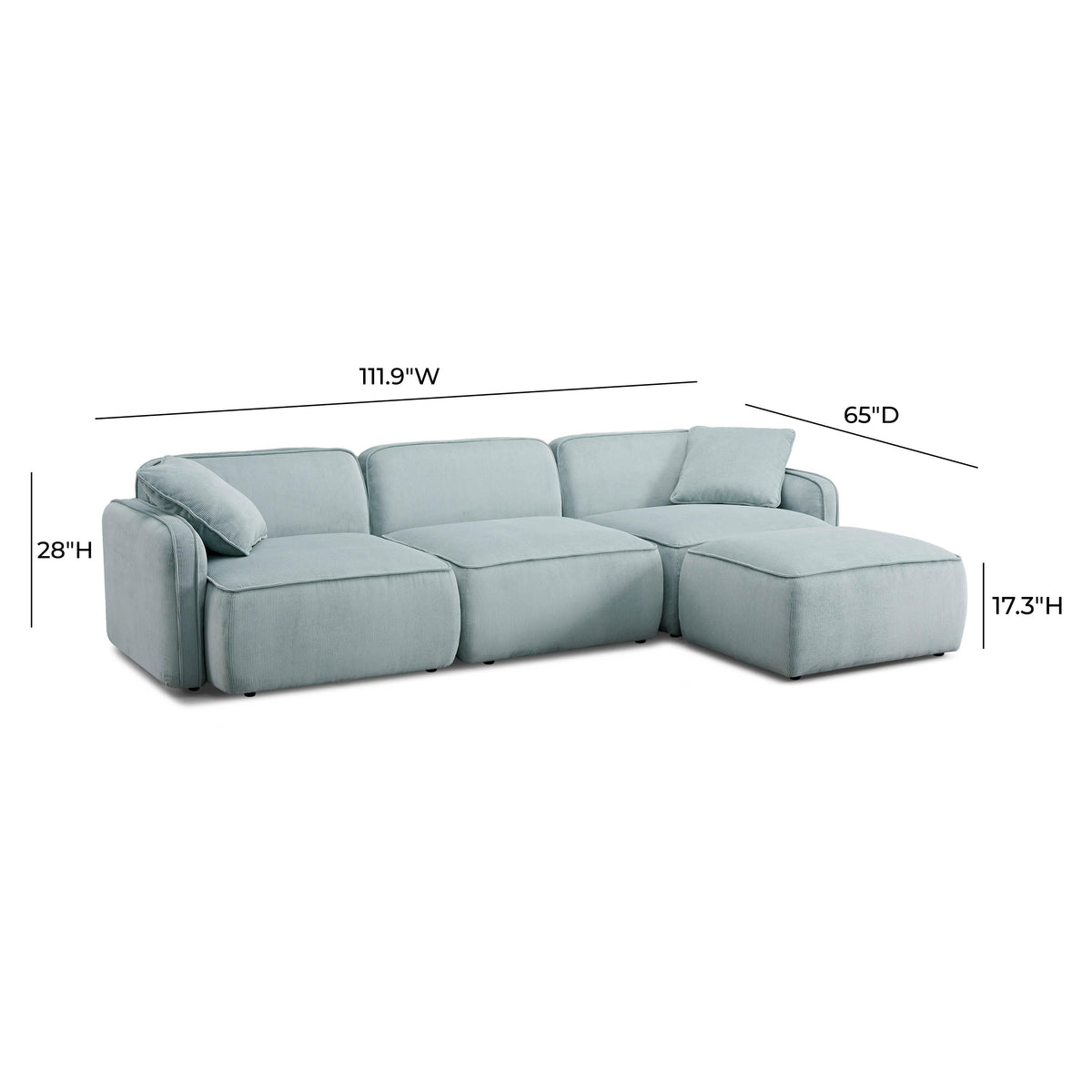 Travie Sea Foam Performance Corduroy Velvet 4-Piece Modular Sectional