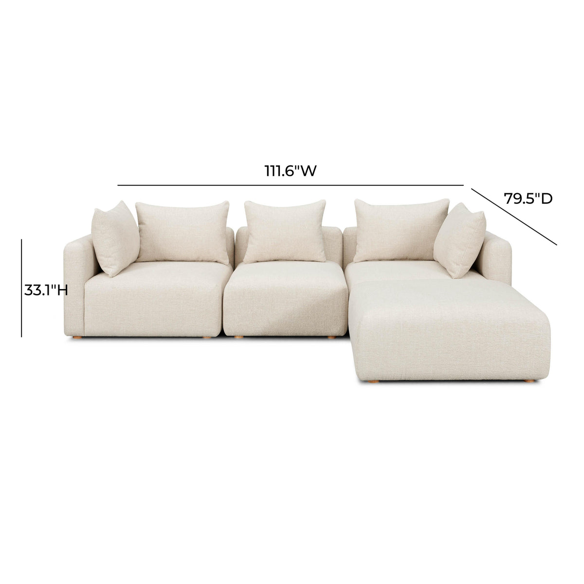 Hangover Cream Heavy Textured Fabric 4-Piece Modular Sectional
