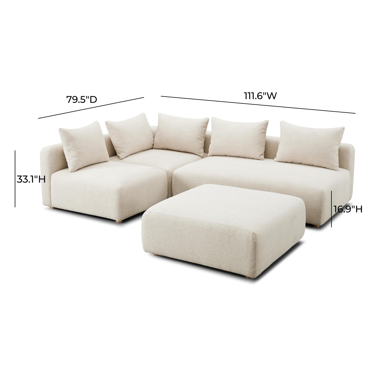Hangover Cream Heavy Textured Fabric 4-Piece Modular Chaise Sectional