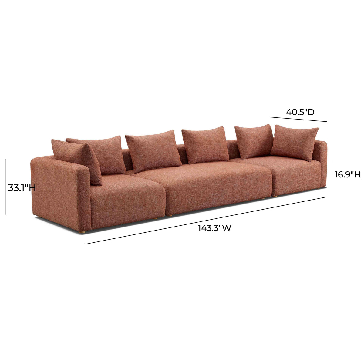Hangover Sedona Red Textured Fabric 145" Long Sofa