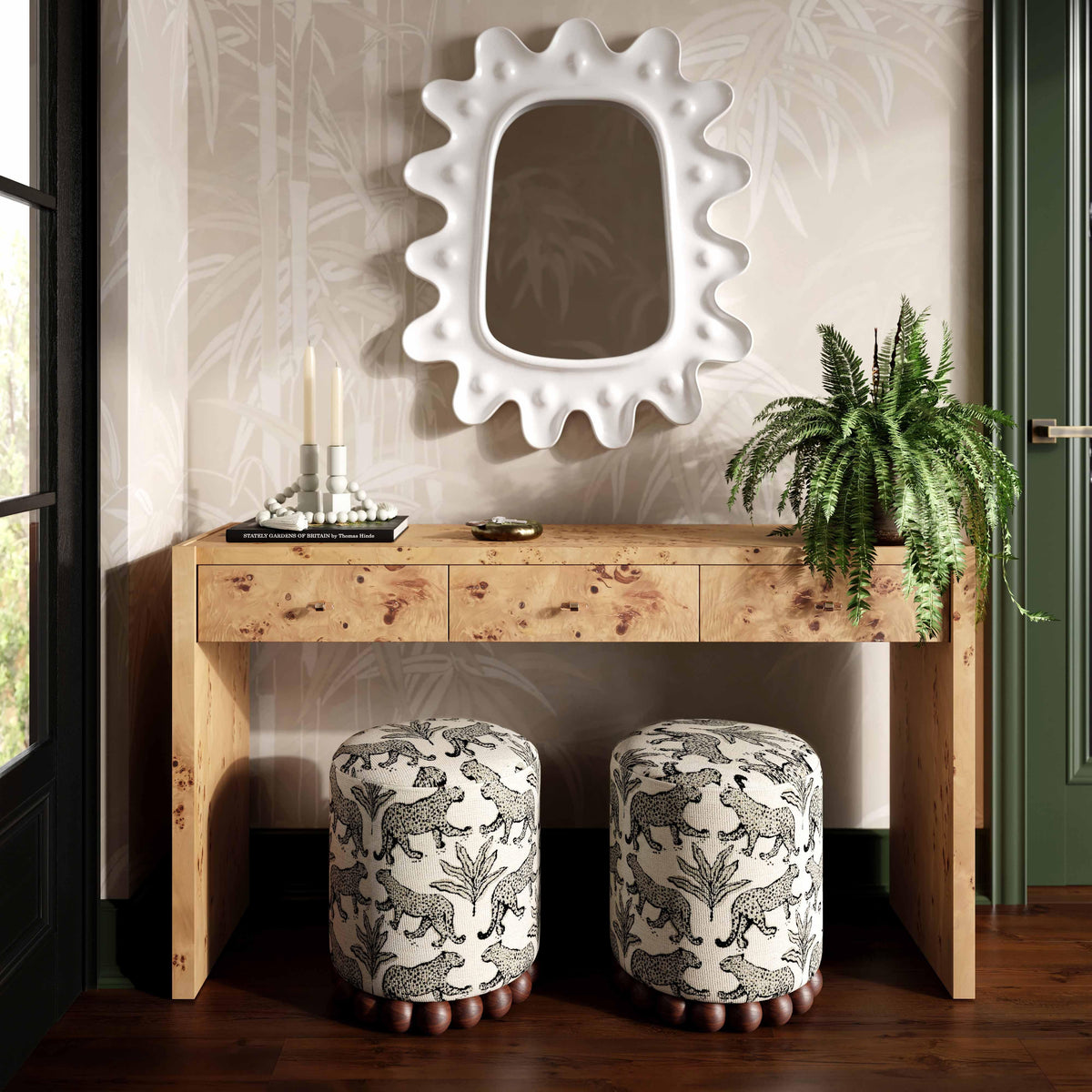 Brandyss Natural Burl Console Table