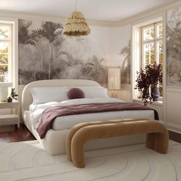 Leigh Taupe Velvet Channeled Bench - UK