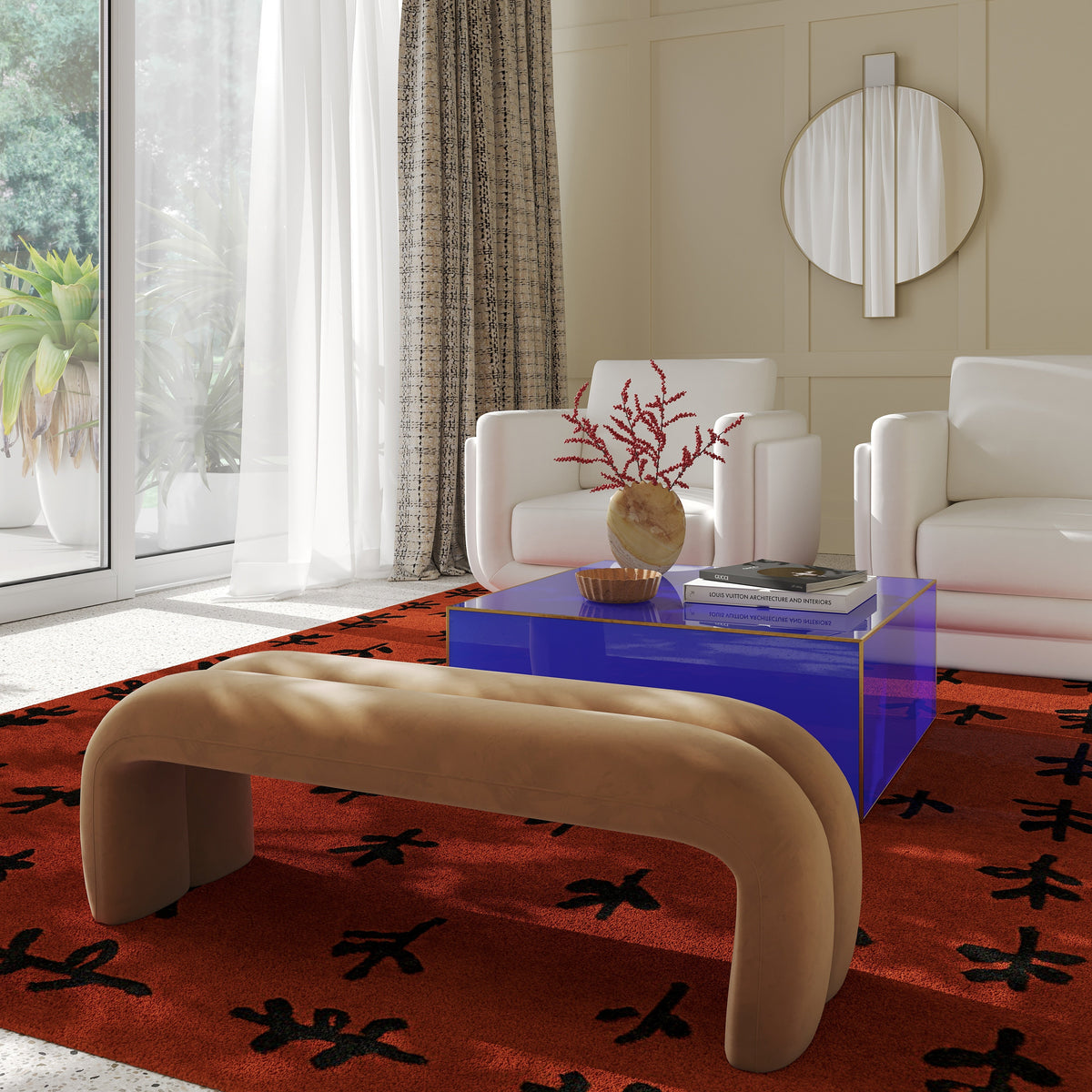 Leigh Taupe Velvet Channeled Bench - UK