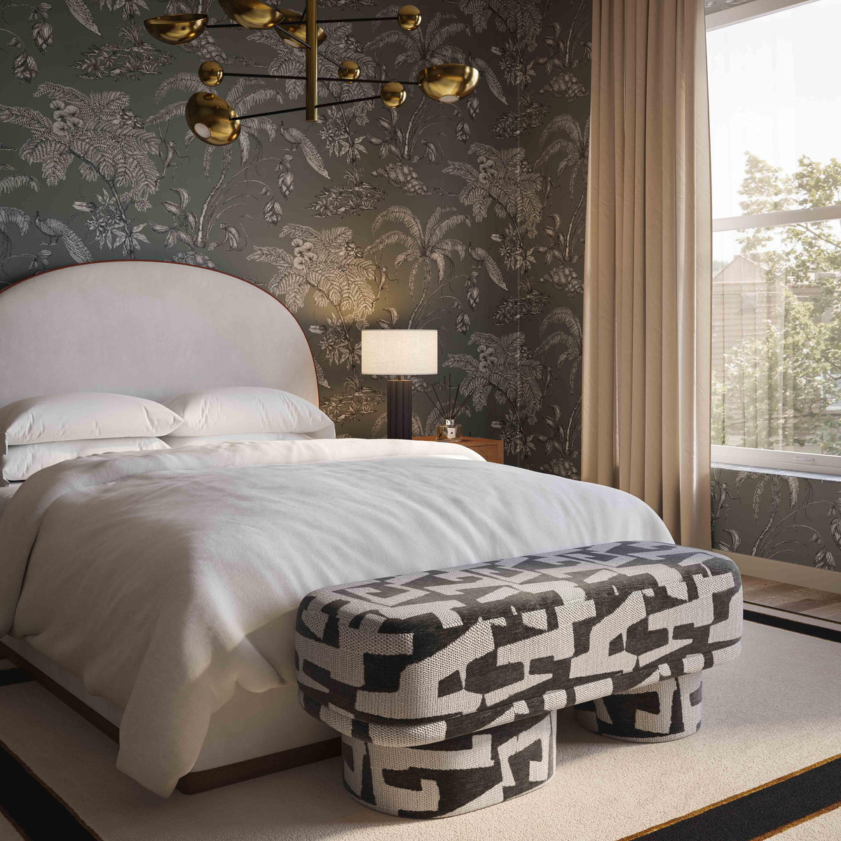 Lena Black and White Jacquard Bench
